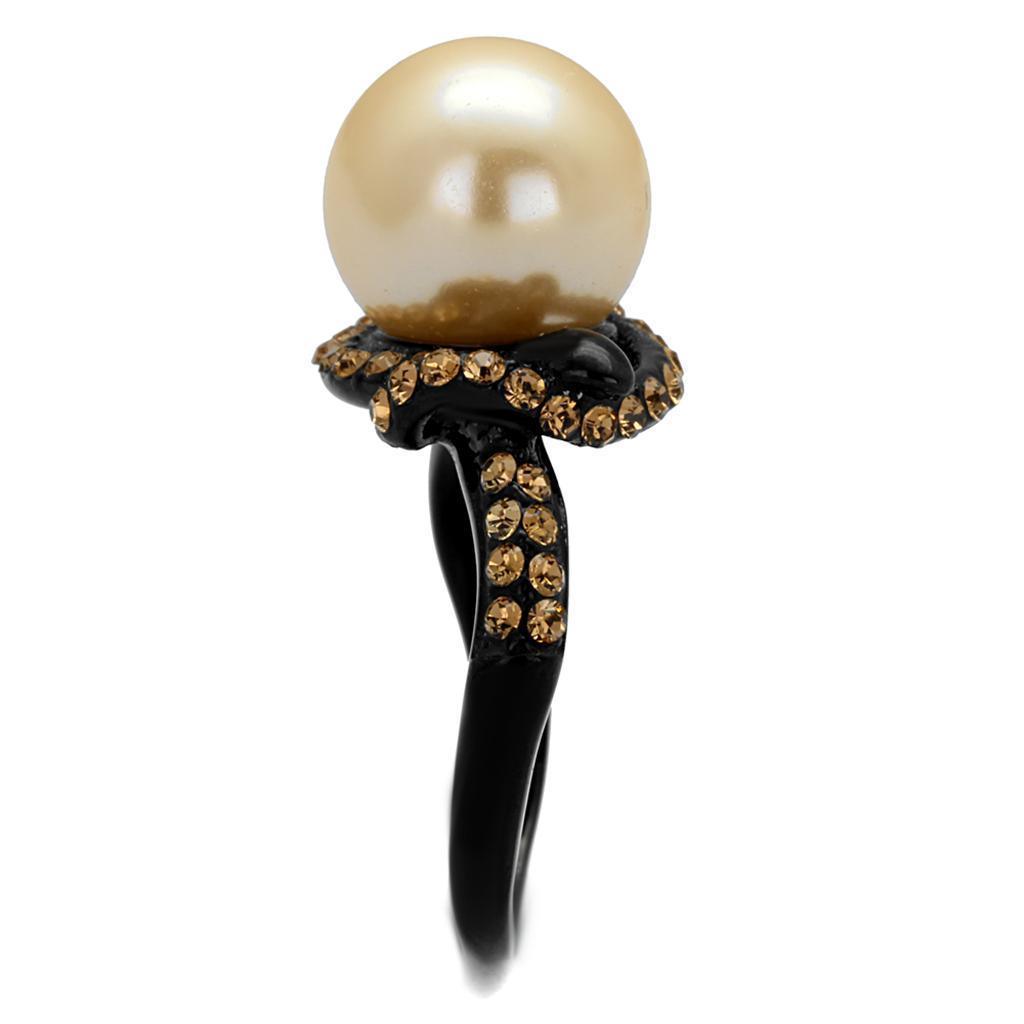 Womens Black Ring Anillo Para Mujer 316L Stainless Steel Ring with Synthetic Pearl in Topaz Gwendyolyn - Jewelry Store by Erik Rayo