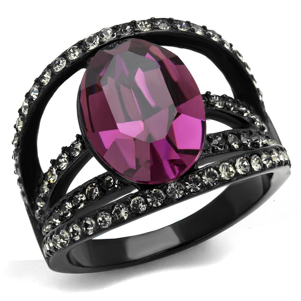 Womens Black Ring Anillo Para Mujer 316L Stainless Steel Ring with Top Grade Crystal in Amethyst Genevieve - Jewelry Store by Erik Rayo