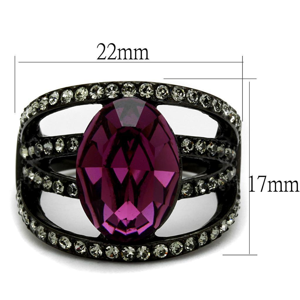 Womens Black Ring Anillo Para Mujer 316L Stainless Steel Ring with Top Grade Crystal in Amethyst Genevieve - Jewelry Store by Erik Rayo