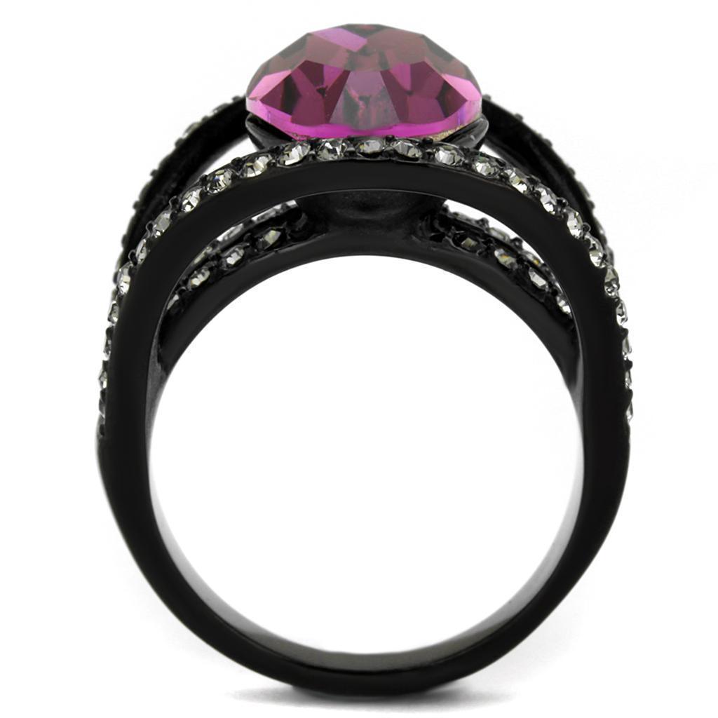 Womens Black Ring Anillo Para Mujer 316L Stainless Steel Ring with Top Grade Crystal in Amethyst Genevieve - Jewelry Store by Erik Rayo