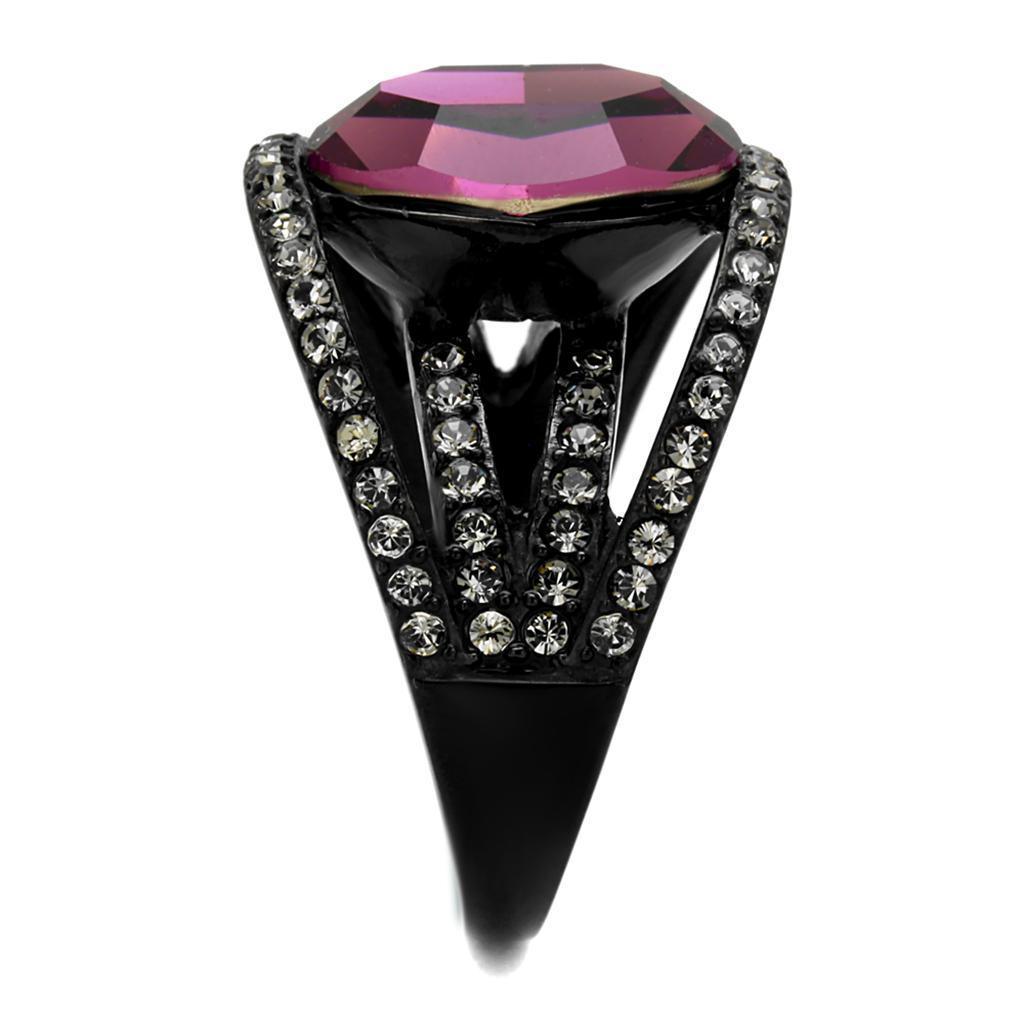 Womens Black Ring Anillo Para Mujer 316L Stainless Steel Ring with Top Grade Crystal in Amethyst Genevieve - Jewelry Store by Erik Rayo