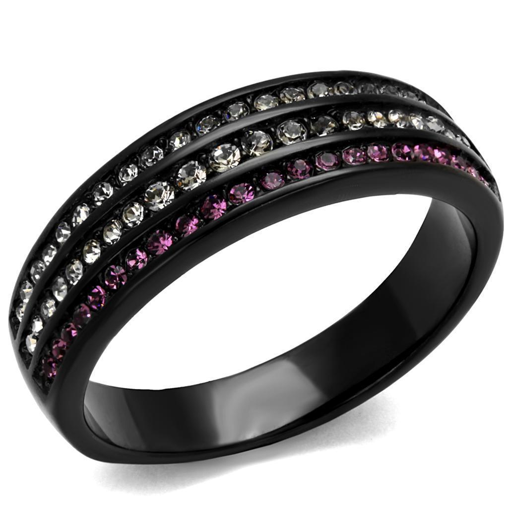 Womens Black Ring Anillo Para Mujer 316L Stainless Steel Ring with Top Grade Crystal in Amethyst Katherine - Jewelry Store by Erik Rayo