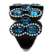 Load image into Gallery viewer, Womens Black Ring Anillo Para Mujer y Ninos Unisex Kids 316L Stainless Steel Ring with Top Grade Crystal in Aquamarine Liliana - Jewelry Store by Erik Rayo
