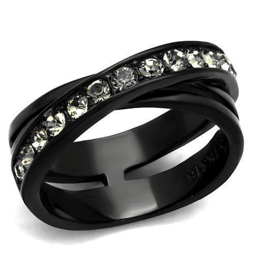 Womens Black Ring Anillo Para Mujer 316L Stainless Steel Ring with Top Grade Crystal in Black Diamond Annalisa - Jewelry Store by Erik Rayo