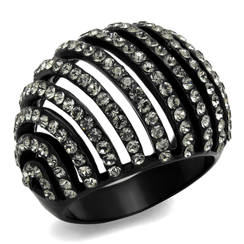 Womens Black Ring Anillo Para Mujer 316L Stainless Steel Ring with Top Grade Crystal in Black Diamond Esmeralda - Jewelry Store by Erik Rayo