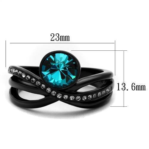 Womens Black Ring Anillo Para Mujer 316L Stainless Steel Ring with Top Grade Crystal in Blue Zircon Catrina - Jewelry Store by Erik Rayo