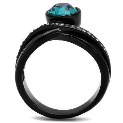 Womens Black Ring Anillo Para Mujer 316L Stainless Steel Ring with Top Grade Crystal in Blue Zircon Catrina - Jewelry Store by Erik Rayo