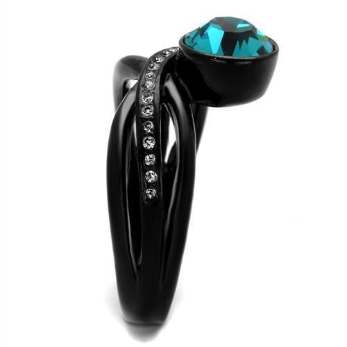 Womens Black Ring Anillo Para Mujer 316L Stainless Steel Ring with Top Grade Crystal in Blue Zircon Catrina - Jewelry Store by Erik Rayo