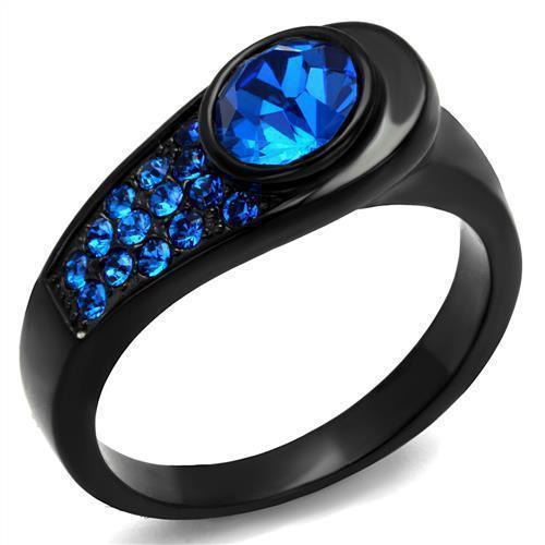 Womens Black Ring Anillo Para Mujer 316L Stainless Steel Ring with Top Grade Crystal in Blue Adelaide - Jewelry Store by Erik Rayo