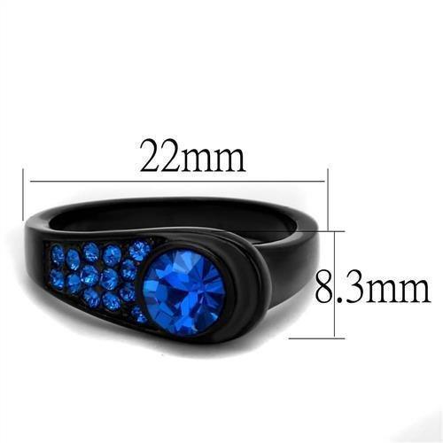 Womens Black Ring Anillo Para Mujer 316L Stainless Steel Ring with Top Grade Crystal in Blue Adelaide - Jewelry Store by Erik Rayo