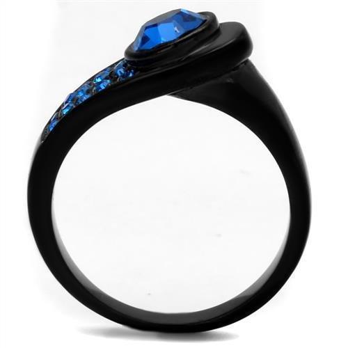 Womens Black Ring Anillo Para Mujer 316L Stainless Steel Ring with Top Grade Crystal in Blue Adelaide - Jewelry Store by Erik Rayo