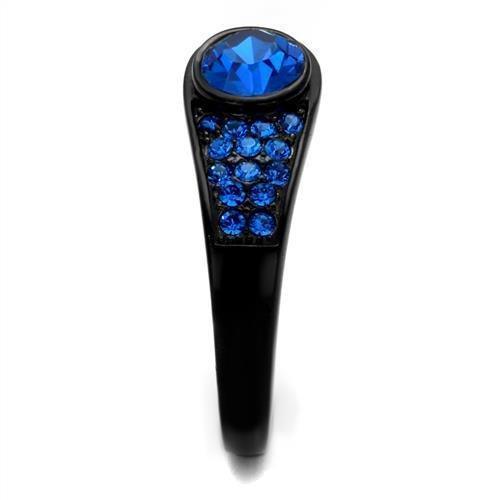 Womens Black Ring Anillo Para Mujer 316L Stainless Steel Ring with Top Grade Crystal in Blue Adelaide - Jewelry Store by Erik Rayo