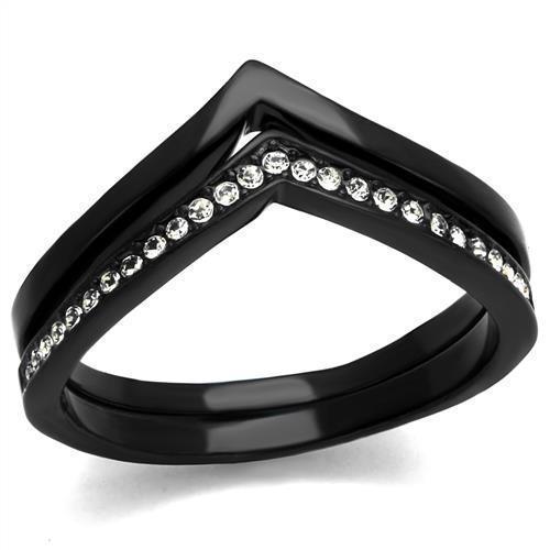 Womens Black Ring Anillo Para Mujer 316L Stainless Steel Ring with Top Grade Crystal in Clear Angelica - Jewelry Store by Erik Rayo