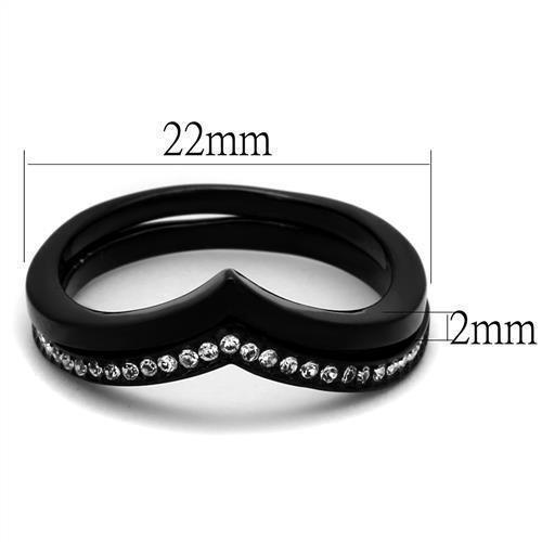 Womens Black Ring Anillo Para Mujer 316L Stainless Steel Ring with Top Grade Crystal in Clear Angelica - Jewelry Store by Erik Rayo