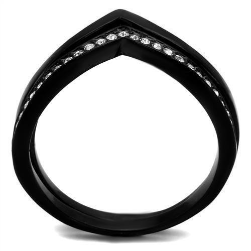 Womens Black Ring Anillo Para Mujer 316L Stainless Steel Ring with Top Grade Crystal in Clear Angelica - Jewelry Store by Erik Rayo