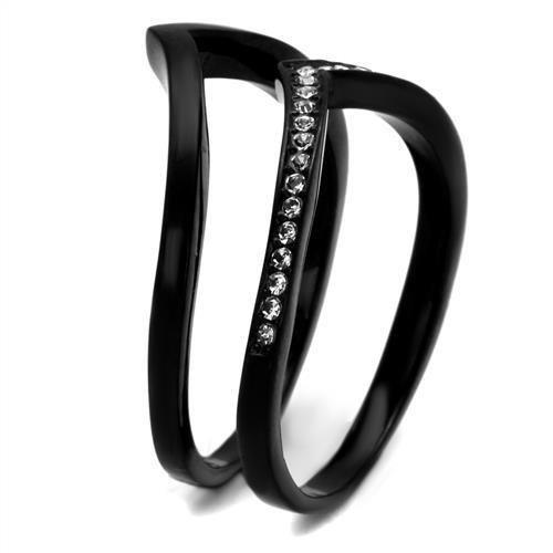 Womens Black Ring Anillo Para Mujer 316L Stainless Steel Ring with Top Grade Crystal in Clear Angelica - Jewelry Store by Erik Rayo