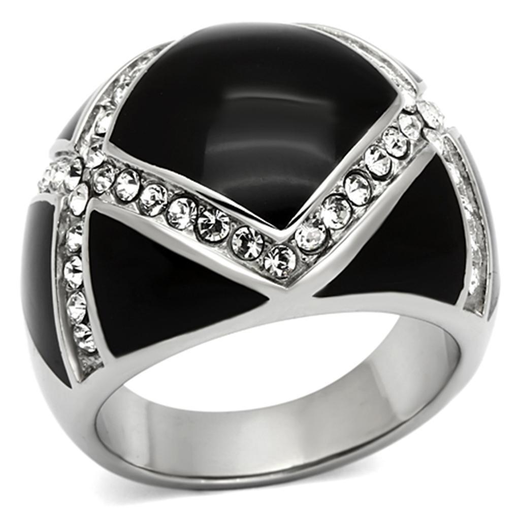 Womens Black Ring Anillo Para Mujer 316L Stainless Steel Ring with Top Grade Crystal in Clear - Jewelry Store by Erik Rayo