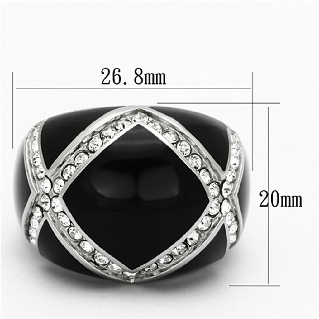 Womens Black Ring Anillo Para Mujer 316L Stainless Steel Ring with Top Grade Crystal in Clear - Jewelry Store by Erik Rayo