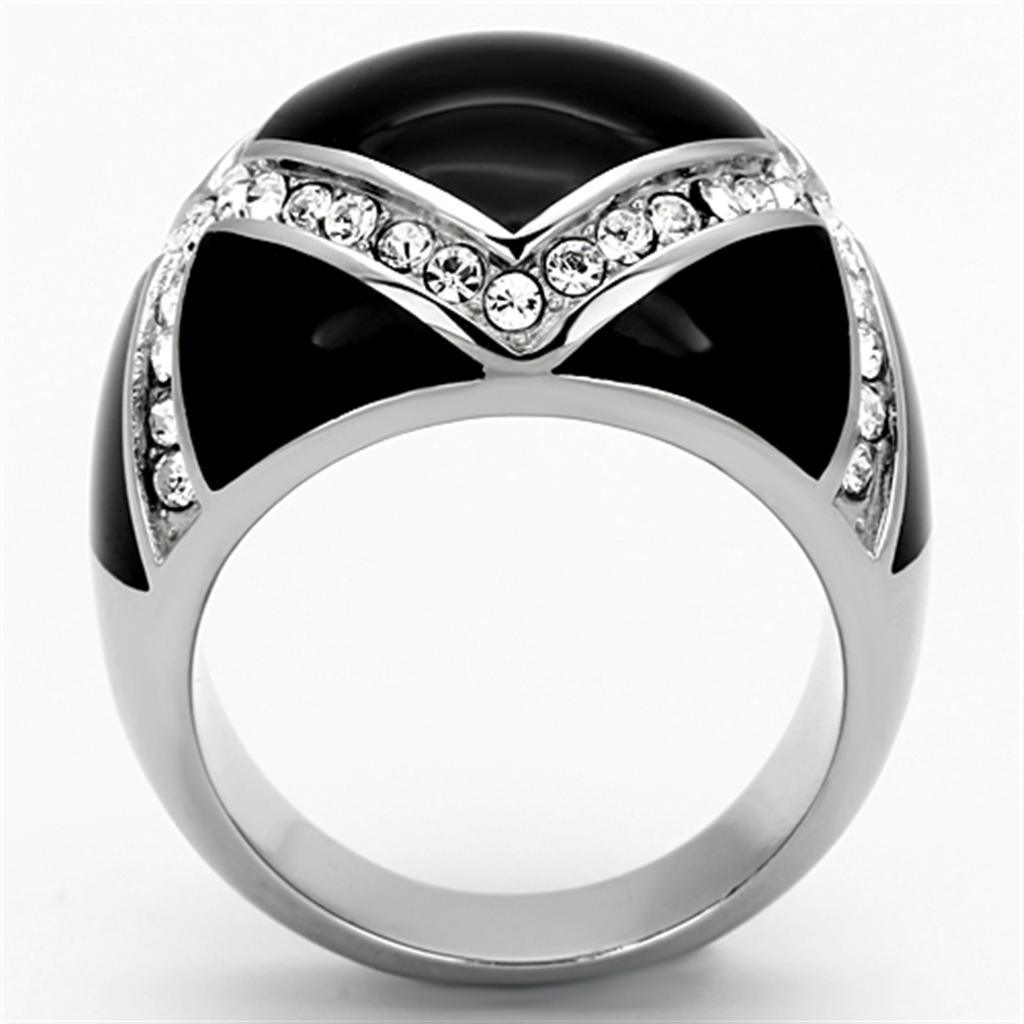 Womens Black Ring Anillo Para Mujer 316L Stainless Steel Ring with Top Grade Crystal in Clear - Jewelry Store by Erik Rayo