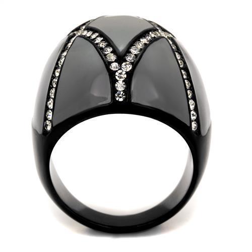 Womens Black Ring Anillo Para Mujer 316L Stainless Steel Ring with Top Grade Crystal in Clear Estelle - Jewelry Store by Erik Rayo