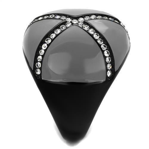 Womens Black Ring Anillo Para Mujer 316L Stainless Steel Ring with Top Grade Crystal in Clear Estelle - Jewelry Store by Erik Rayo