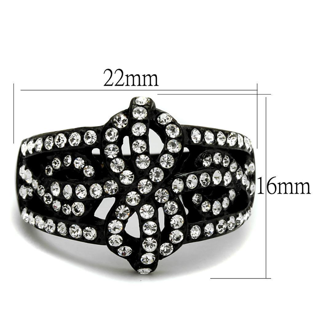 Womens Black Ring Anillo Para Mujer 316L Stainless Steel Ring with Top Grade Crystal in Clear Evelyn - Jewelry Store by Erik Rayo