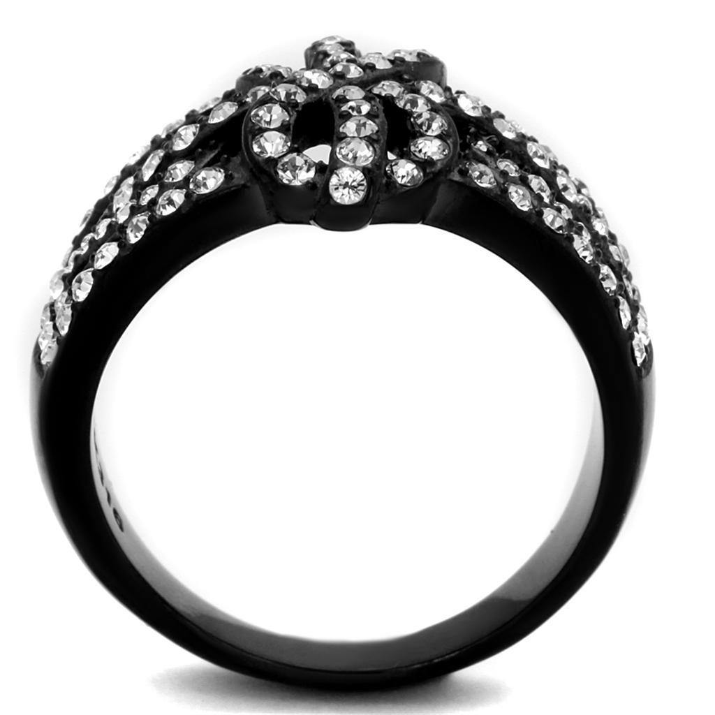 Womens Black Ring Anillo Para Mujer 316L Stainless Steel Ring with Top Grade Crystal in Clear Evelyn - Jewelry Store by Erik Rayo