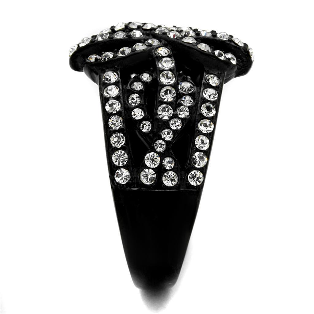 Womens Black Ring Anillo Para Mujer 316L Stainless Steel Ring with Top Grade Crystal in Clear Evelyn - Jewelry Store by Erik Rayo