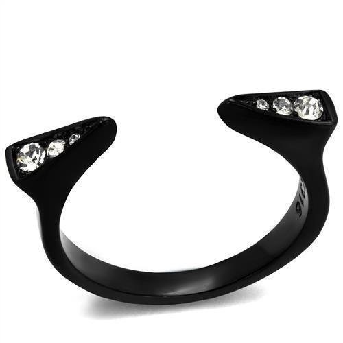 Womens Black Ring in 316L Stainless Steel Ring with Top Grade Clear Crystal - Jewelry Store by Erik Rayo