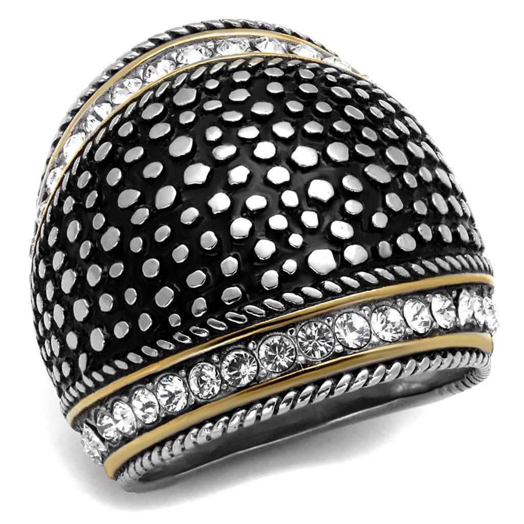 Womens Black Ring Anillo Para Mujer 316L Stainless Steel Ring with Top Grade Crystal in Clear Meredith - Jewelry Store by Erik Rayo