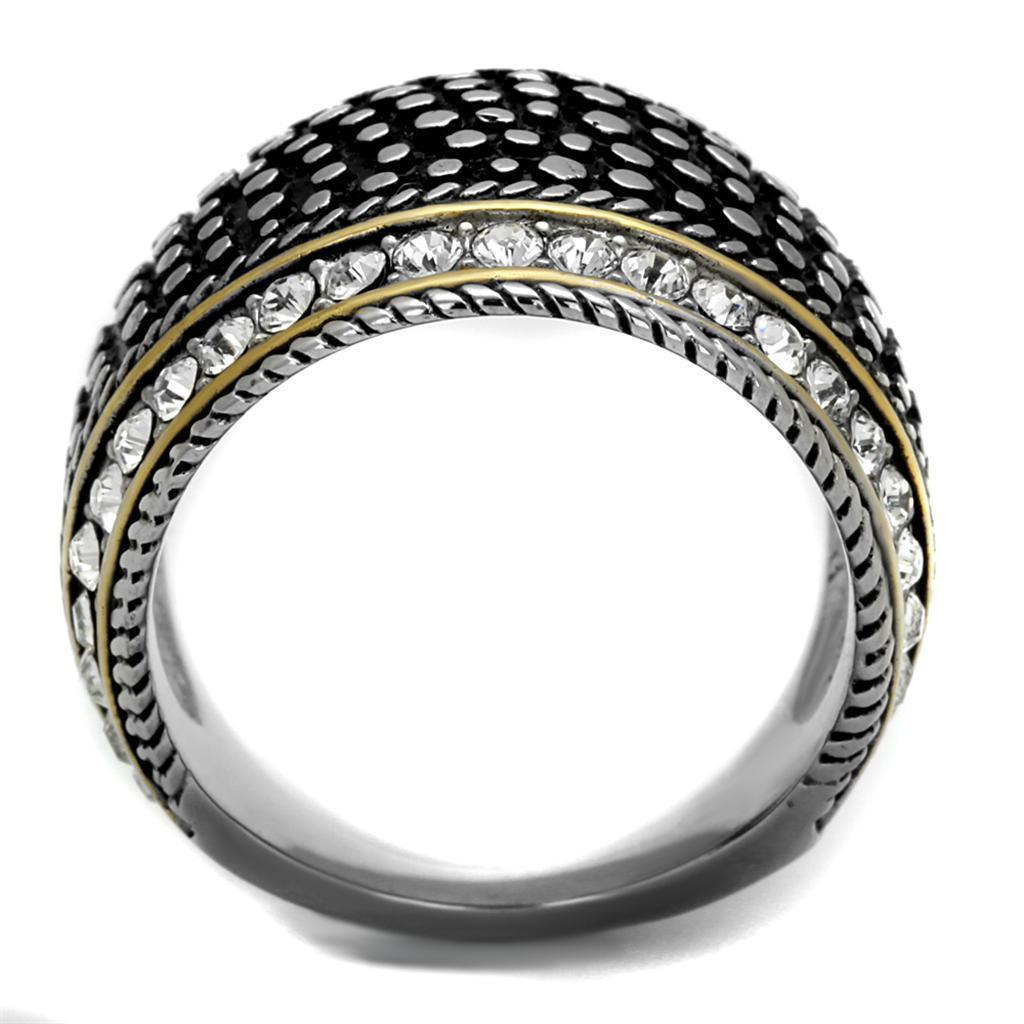 Womens Black Ring Anillo Para Mujer 316L Stainless Steel Ring with Top Grade Crystal in Clear Meredith - Jewelry Store by Erik Rayo