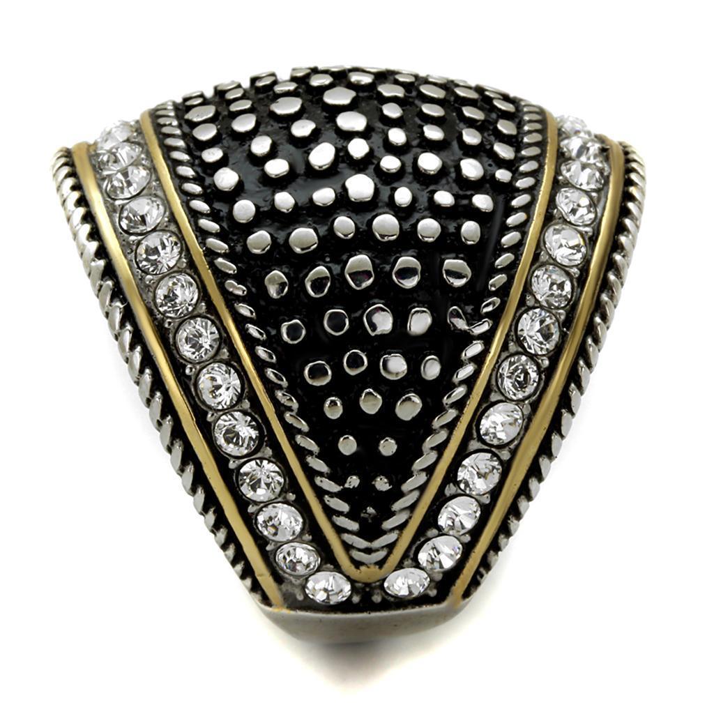 Womens Black Ring Anillo Para Mujer 316L Stainless Steel Ring with Top Grade Crystal in Clear Meredith - Jewelry Store by Erik Rayo
