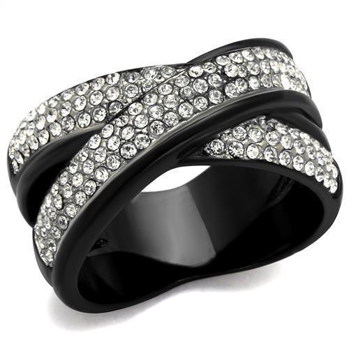 Womens Black Ring Anillo Para Mujer 316L Stainless Steel Ring with Top Grade Crystal in Clear Rosalie - Jewelry Store by Erik Rayo