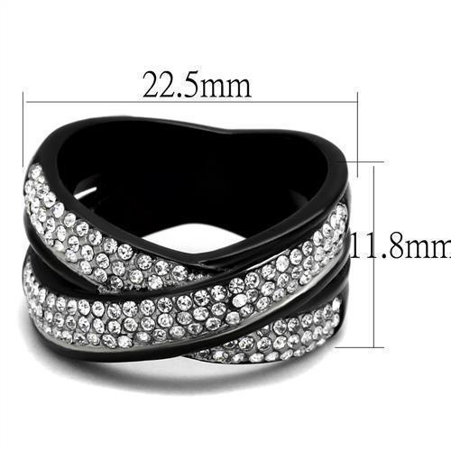 Womens Black Ring Anillo Para Mujer 316L Stainless Steel Ring with Top Grade Crystal in Clear Rosalie - Jewelry Store by Erik Rayo