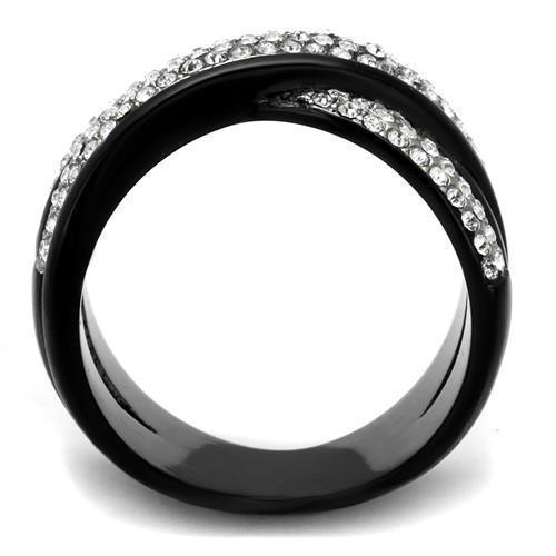 Womens Black Ring Anillo Para Mujer 316L Stainless Steel Ring with Top Grade Crystal in Clear Rosalie - Jewelry Store by Erik Rayo