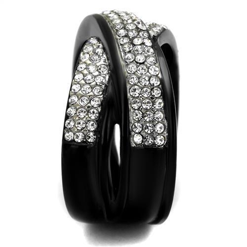 Womens Black Ring Anillo Para Mujer 316L Stainless Steel Ring with Top Grade Crystal in Clear Rosalie - Jewelry Store by Erik Rayo