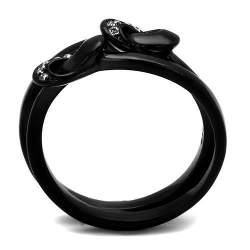 Womens Black Ring Anillo Para Mujer 316L Stainless Steel Ring with Top Grade Crystal in Clear Violetta - Jewelry Store by Erik Rayo
