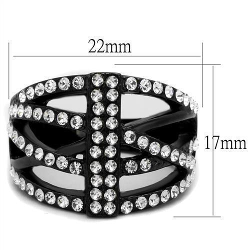 Womens Black Ring Anillo Para Mujer 316L Stainless Steel Ring with Top Grade Crystal in Clear Vivienne - Jewelry Store by Erik Rayo