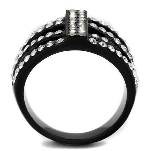 Womens Black Ring Anillo Para Mujer 316L Stainless Steel Ring with Top Grade Crystal in Clear Vivienne - Jewelry Store by Erik Rayo