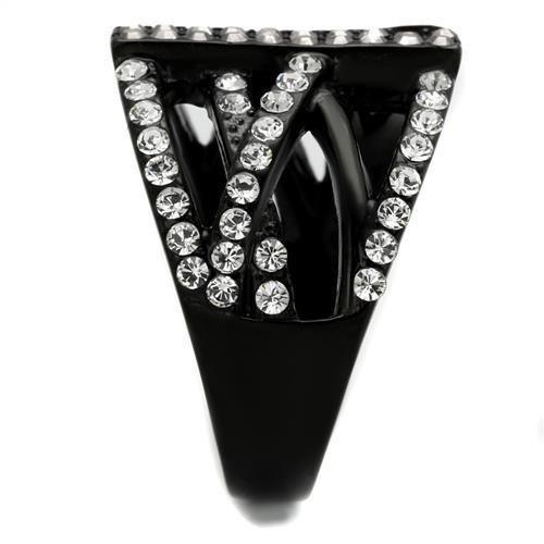 Womens Black Ring Anillo Para Mujer 316L Stainless Steel Ring with Top Grade Crystal in Clear Vivienne - Jewelry Store by Erik Rayo
