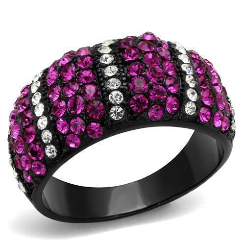 Womens Black Ring Anillo Para Mujer 316L Stainless Steel Ring with Top Grade Crystal in Fuchsia Antoinette - Jewelry Store by Erik Rayo