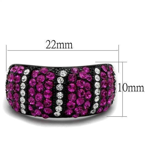 Womens Black Ring Anillo Para Mujer 316L Stainless Steel Ring with Top Grade Crystal in Fuchsia Antoinette - Jewelry Store by Erik Rayo
