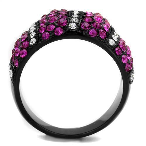 Womens Black Ring Anillo Para Mujer 316L Stainless Steel Ring with Top Grade Crystal in Fuchsia Antoinette - Jewelry Store by Erik Rayo