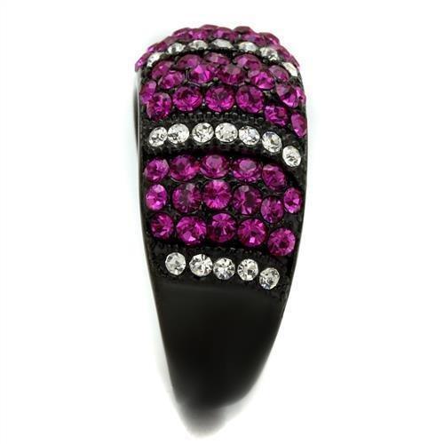Womens Black Ring Anillo Para Mujer 316L Stainless Steel Ring with Top Grade Crystal in Fuchsia Antoinette - Jewelry Store by Erik Rayo