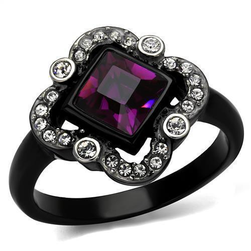 Womens Black Ring Anillo Para Mujer 316L Stainless Steel Ring with Top Grade Crystal in Fuchsia Katrina - Jewelry Store by Erik Rayo