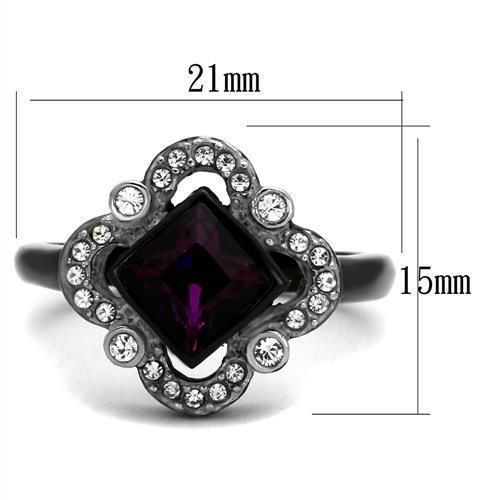 Womens Black Ring Anillo Para Mujer 316L Stainless Steel Ring with Top Grade Crystal in Fuchsia Katrina - Jewelry Store by Erik Rayo
