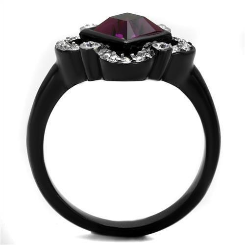Womens Black Ring Anillo Para Mujer 316L Stainless Steel Ring with Top Grade Crystal in Fuchsia Katrina - Jewelry Store by Erik Rayo