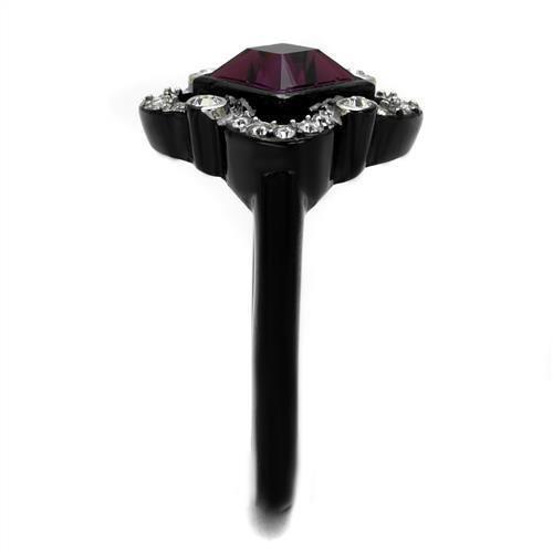 Womens Black Ring Anillo Para Mujer 316L Stainless Steel Ring with Top Grade Crystal in Fuchsia Katrina - Jewelry Store by Erik Rayo