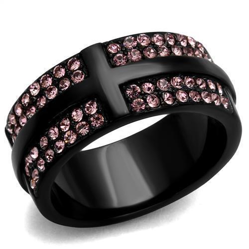 Womens Black Ring Anillo Para Mujer 316L Stainless Steel Ring with Top Grade Crystal in Light Amethyst Annabeth - Jewelry Store by Erik Rayo