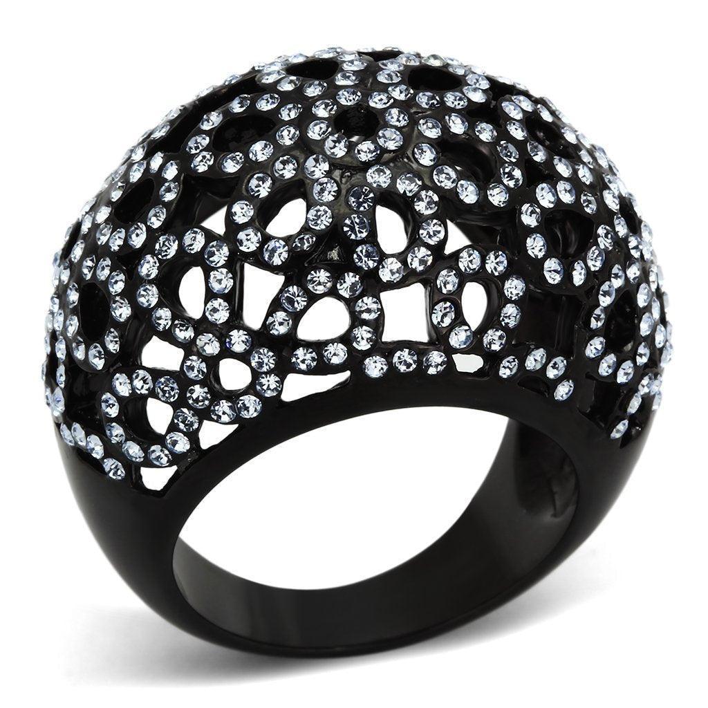 Womens Black Ring Anillo Para Mujer 316L Stainless Steel Ring with Top Grade Crystal in Light Sapphire Argenta - Jewelry Store by Erik Rayo